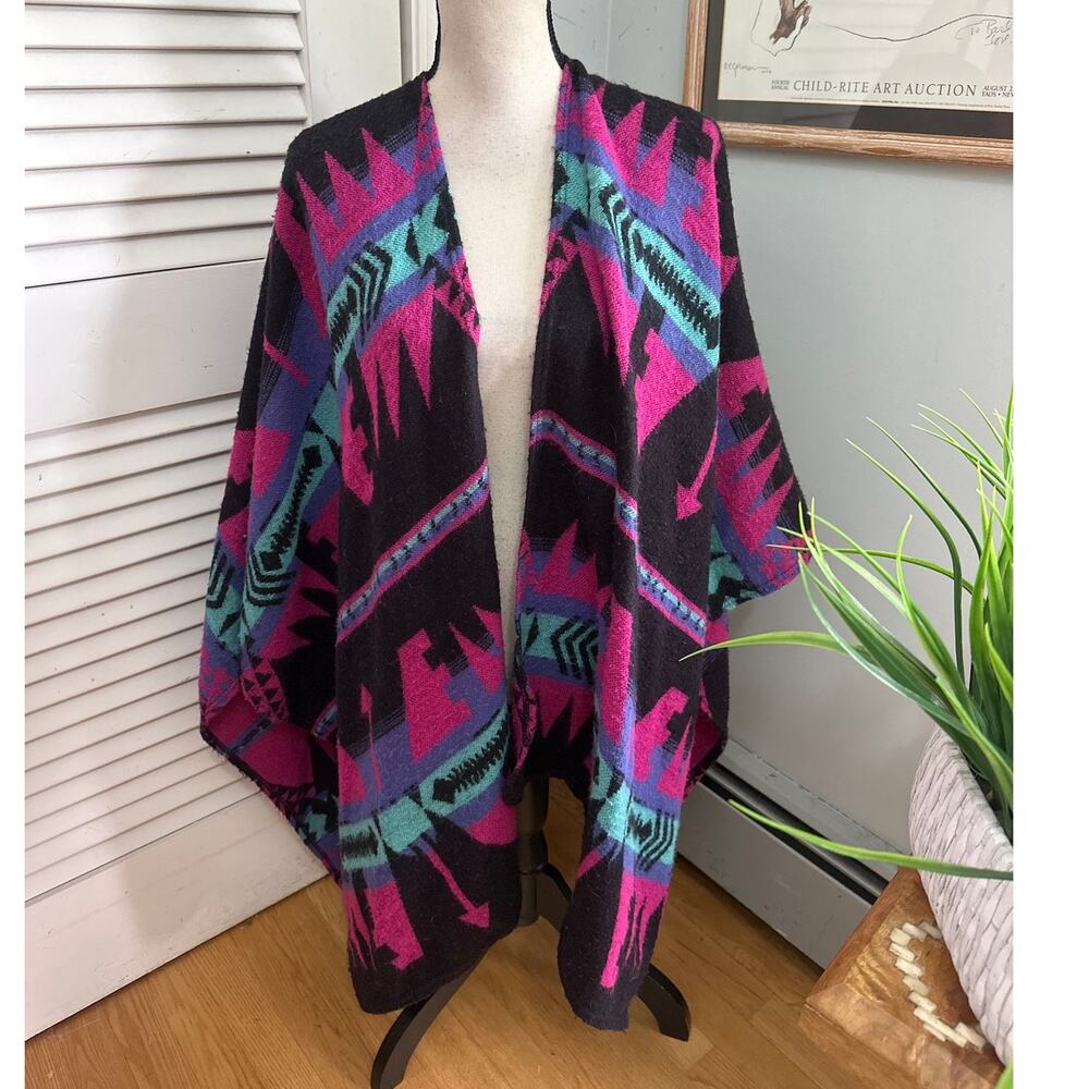 Staring At Stars Poncho Womens Large Pink Black Aztec Southwestern Boho Chic *
